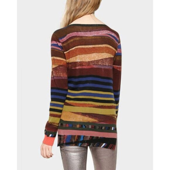 Desigual Multicolor Abstract Striped Rhinestone Tiger Lightweight Sweater size M - Picture 3 of 15